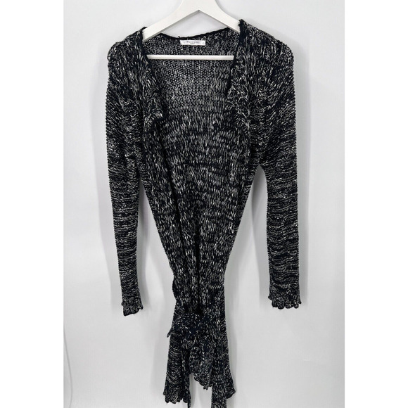 Vertigo Paris Black Marbled Knit Cardigan Sweater Open Front Tie Waist Women's M - Picture 1 of 5